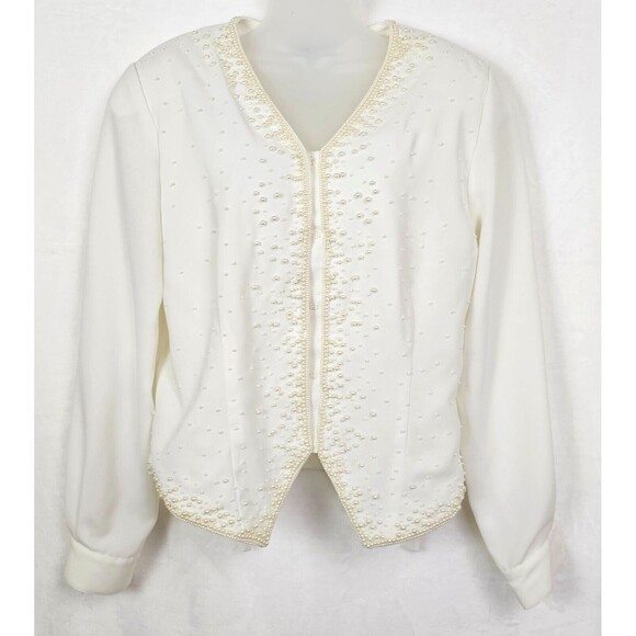 New York City BLOUSE CO. Jackets & Blazers - Vintage New York City Blouse Co. Women Ivory Pearl Embellished Blouse Size 14